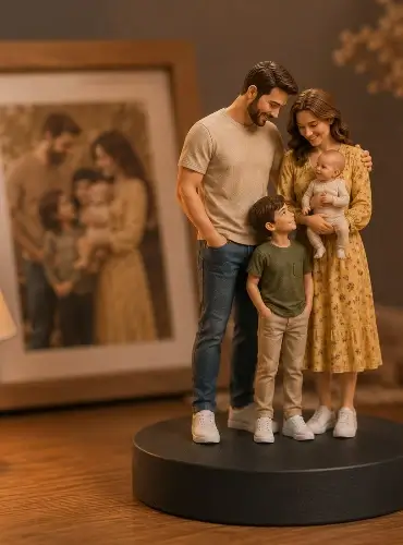 Персоналізована сімейна 3d фігурка по фотографії — приклад групової статуетки родини з трьох осіб Персоналізована сімейна 3d фігурка по фотографії — приклад групової статуетки родини з трьох осіб
